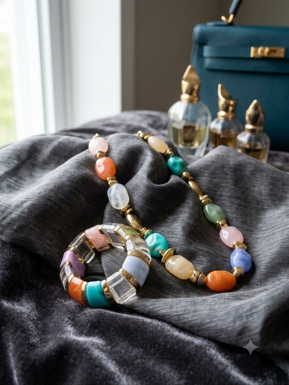 Landy Jewelry Women's Multi-Color Resin Nugget Necklace & Bracelet Set